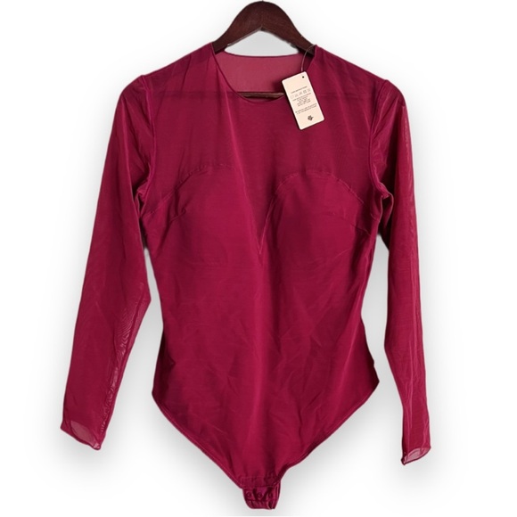 XL Popilush Red Shapewear Illusion Mesh Long Sleeve Tummy Control Bodysuit - Picture 6 of 10